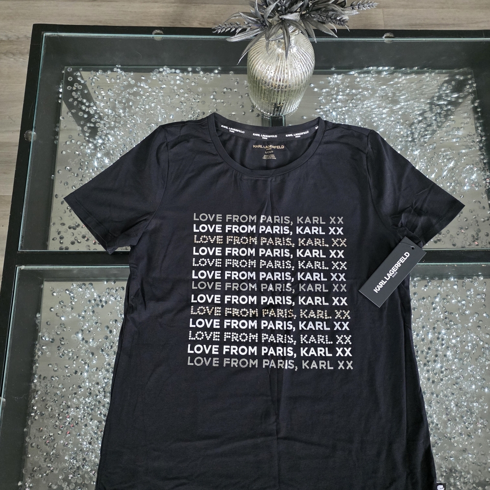 Karl Lagerfeld Black Tee with White and Silver Accents - Picture 10 of 11